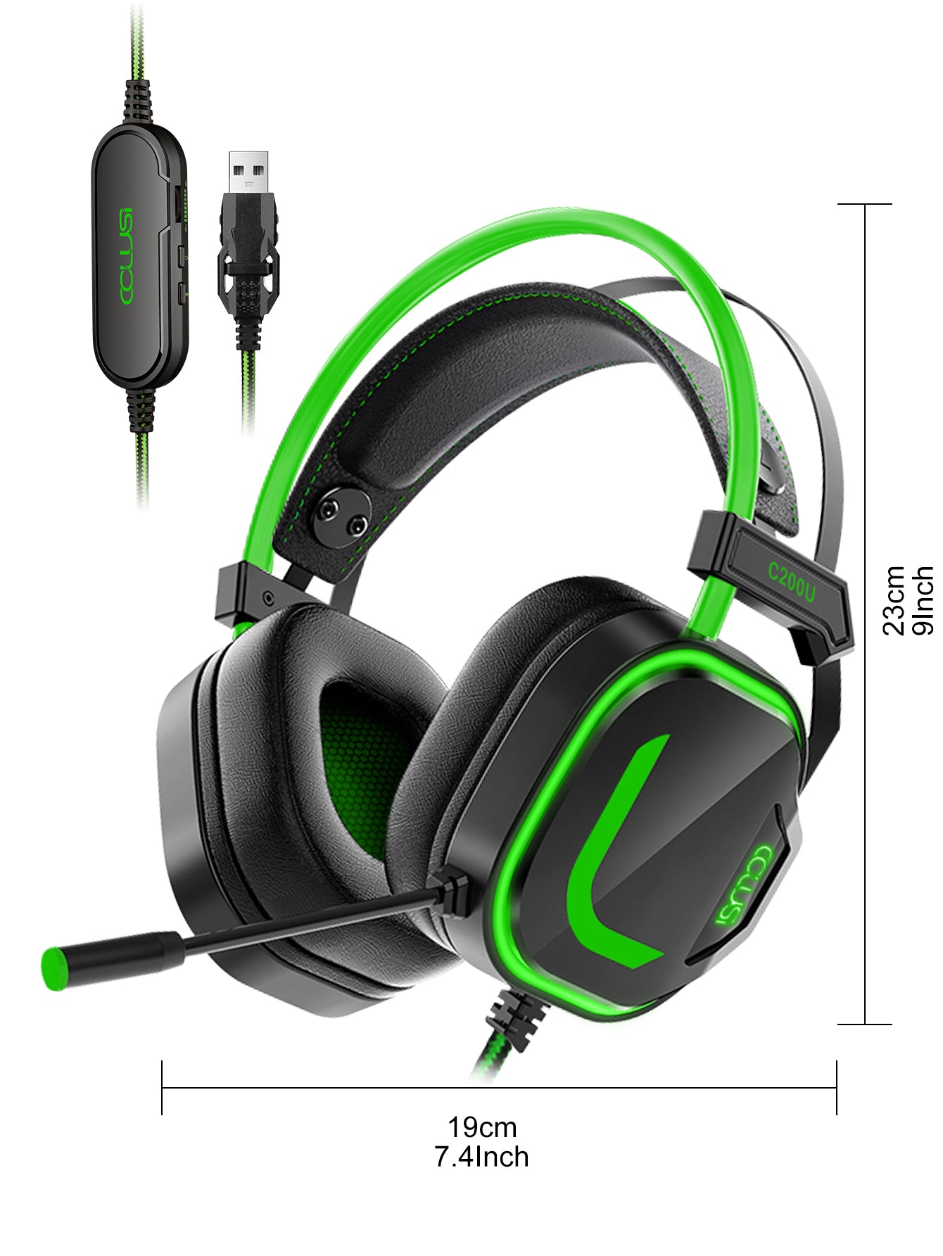 200U Green Gaming Headset for Xbox One X/S Ps5, Ps4, PC - USB Headset with Noise Cancelling Mic, USB Audio Jack, 50MM Driver