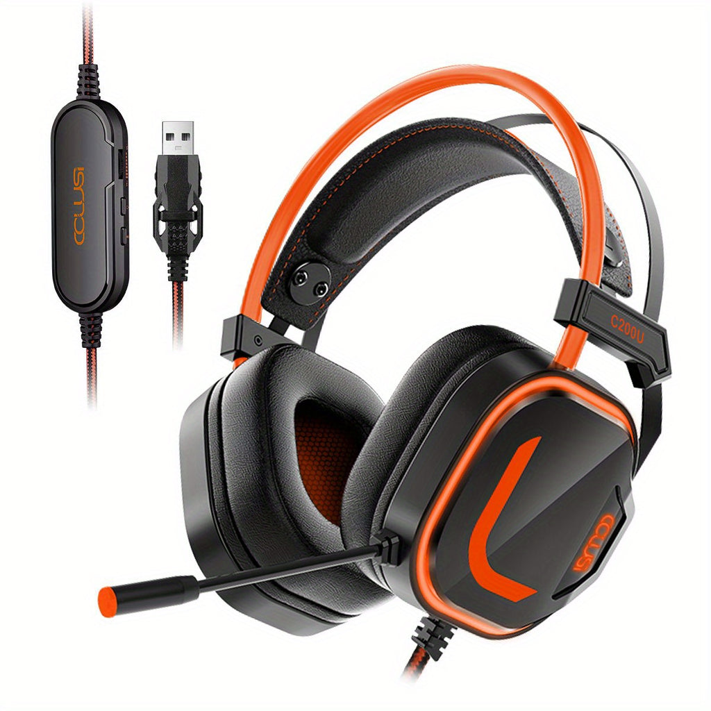 200U Orange Gaming Headset with Microphone - Noise-canceling microphone, 7.1 surround sound wired gaming headset for PS4, PS5, Xbox, PC, Laptop