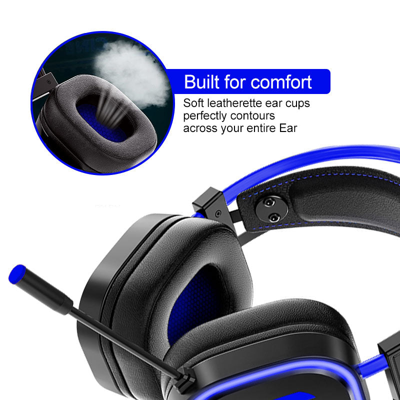 200 Blue Wired Gaming Headset with Microphone, 3.5MM Jack Gaming Headset for PS4, PS5, Xbox, Switch, Laptop, Adjustable Headband, Low Latency, Surround Sound