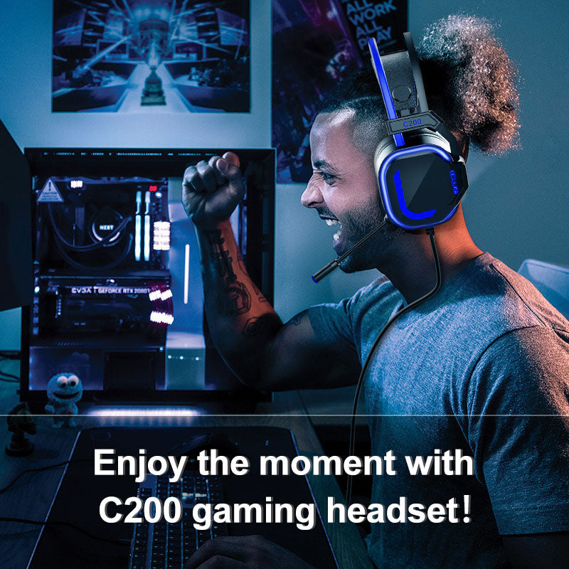 200 Blue Wired Gaming Headset with Microphone, 3.5MM Jack Gaming Headset for PS4, PS5, Xbox, Switch, Laptop, Adjustable Headband, Low Latency, Surround Sound