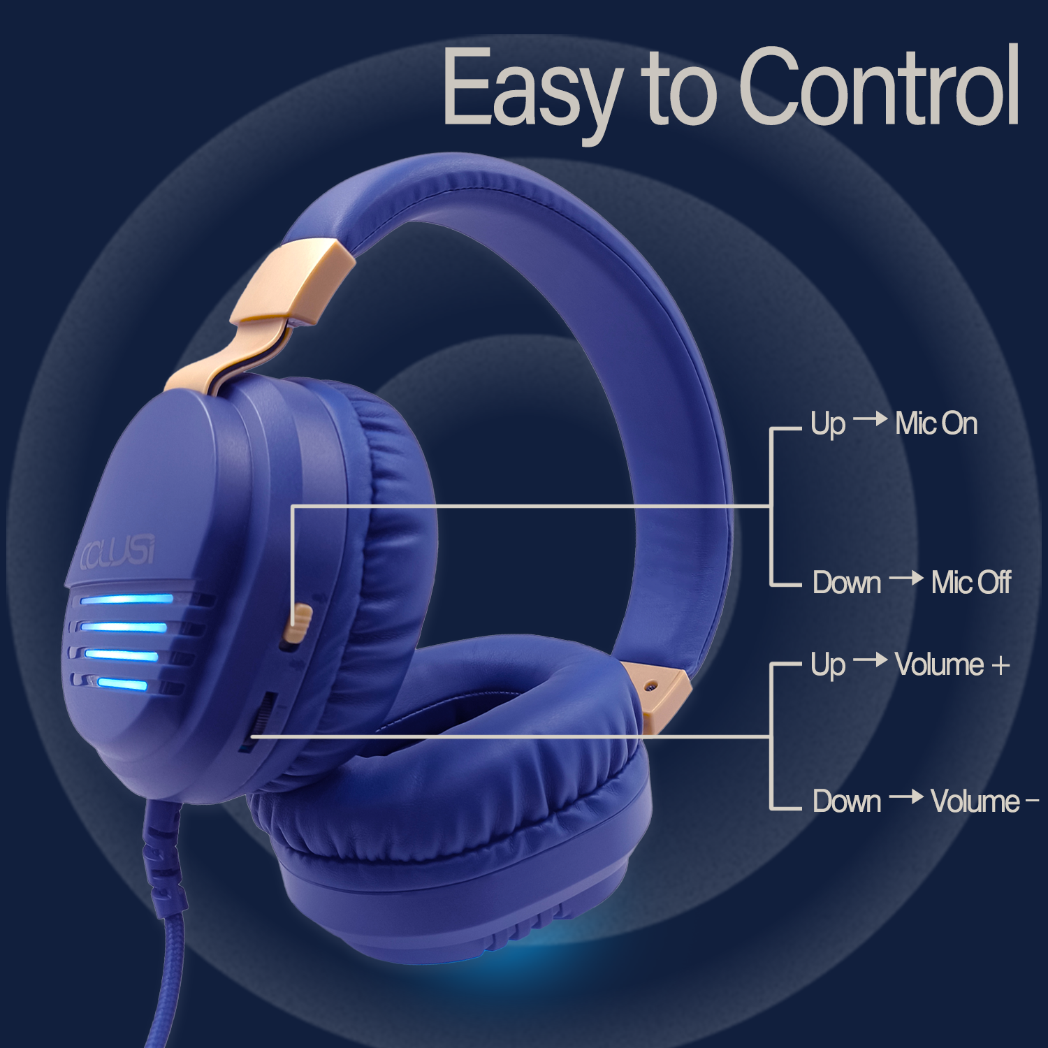 500C Wired Over-Ear Gaming Headphones with Mic Clear Call, Stereo Gaming Headset with 3.5mm Audio Jack for PC, PS4, PS5, Xbox1, Mac, Switch, Blue