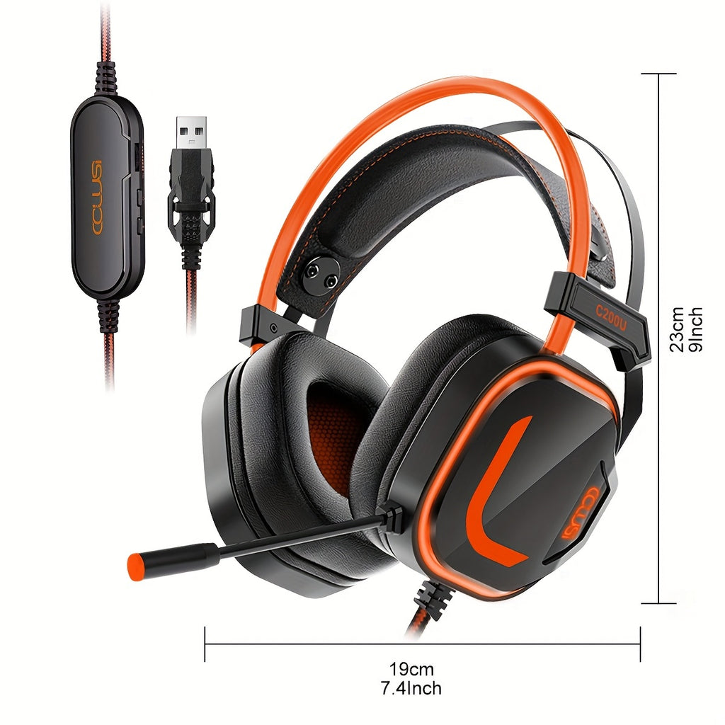 200U Orange Gaming Headset with Microphone - Noise-canceling microphone, 7.1 surround sound wired gaming headset for PS4, PS5, Xbox, PC, Laptop