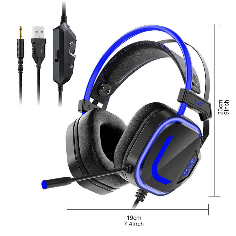 200 Blue Wired Gaming Headset with Microphone, 3.5MM Jack Gaming Headset for PS4, PS5, Xbox, Switch, Laptop, Adjustable Headband, Low Latency, Surround Sound