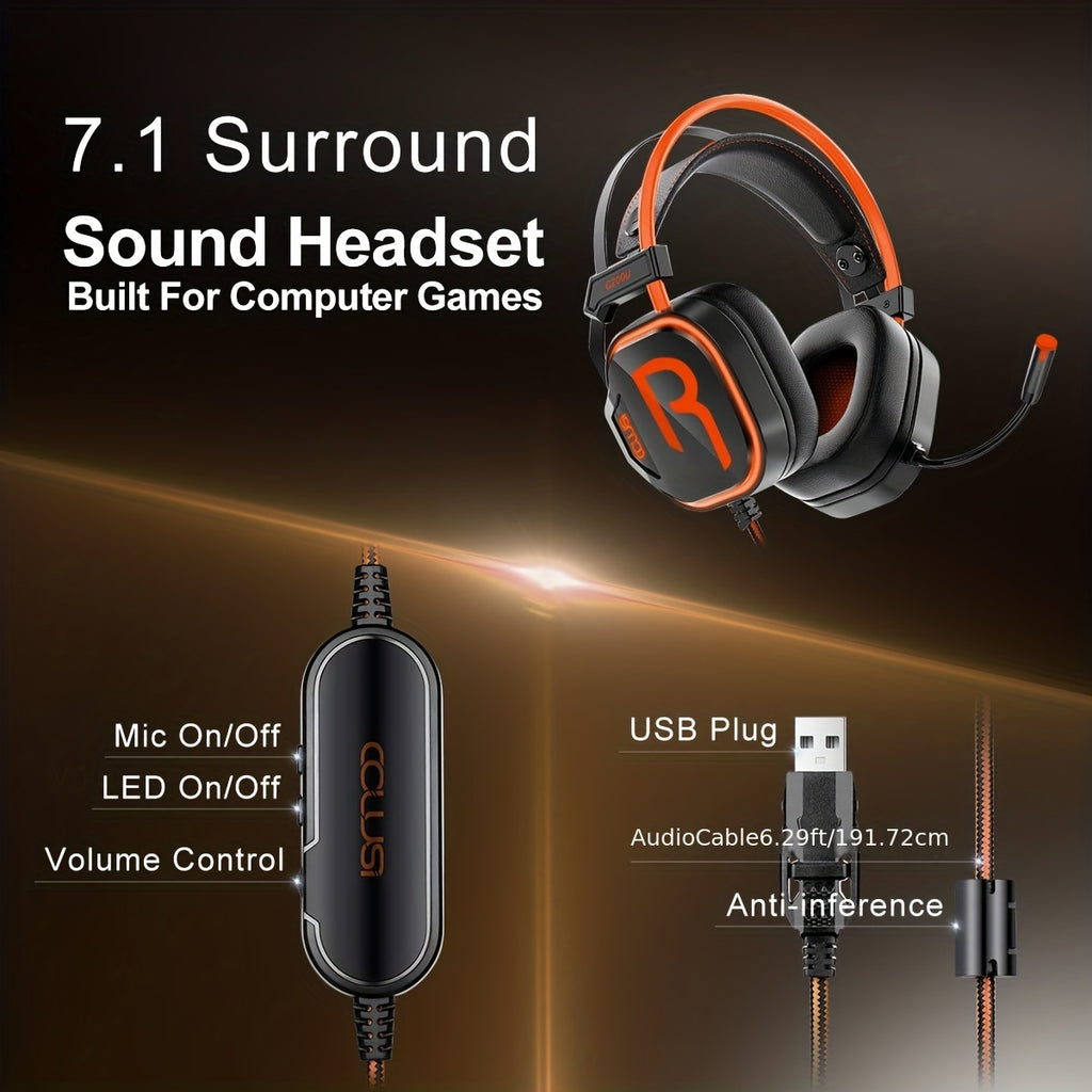 200U Orange Gaming Headset with Microphone - Noise-canceling microphone, 7.1 surround sound wired gaming headset for PS4, PS5, Xbox, PC, Laptop