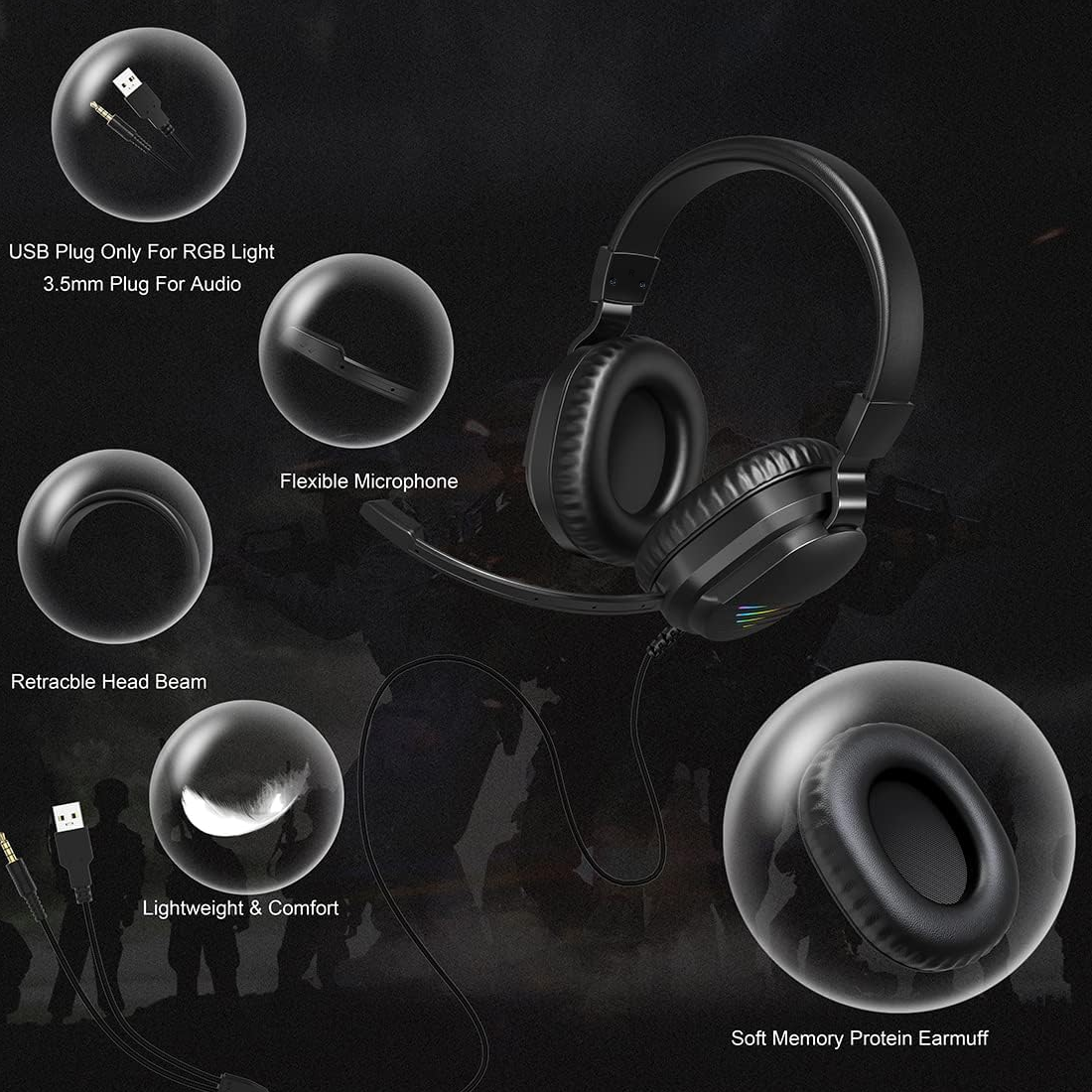 500C Wired Multiplatform Gaming Headset for PC, PS5, PS4, Xbox Series X/S, Xbox One and Mobile with 3.5mm Wired Connection, One Key Mute Mic, 40mm Speakers, Black