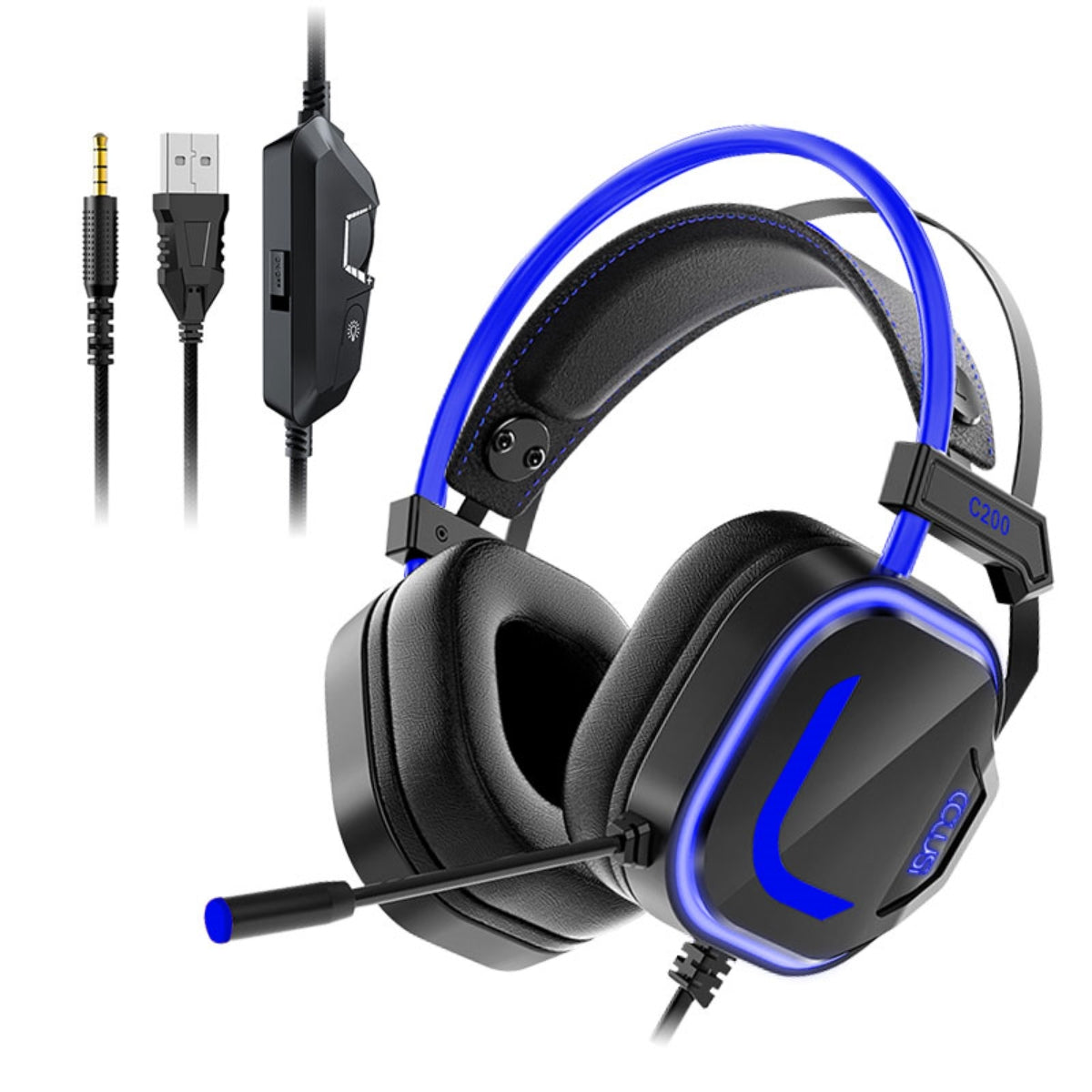 200 Blue Wired Gaming Headset with Microphone, 3.5MM Jack Gaming Headset for PS4, PS5, Xbox, Switch, Laptop, Adjustable Headband, Low Latency, Surround Sound