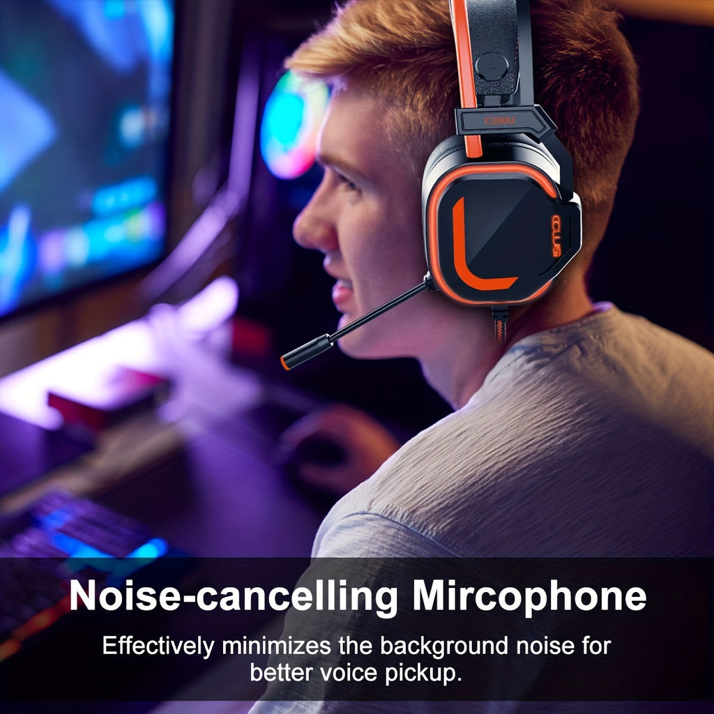 200U Orange Gaming Headset with Microphone - Noise-canceling microphone, 7.1 surround sound wired gaming headset for PS4, PS5, Xbox, PC, Laptop