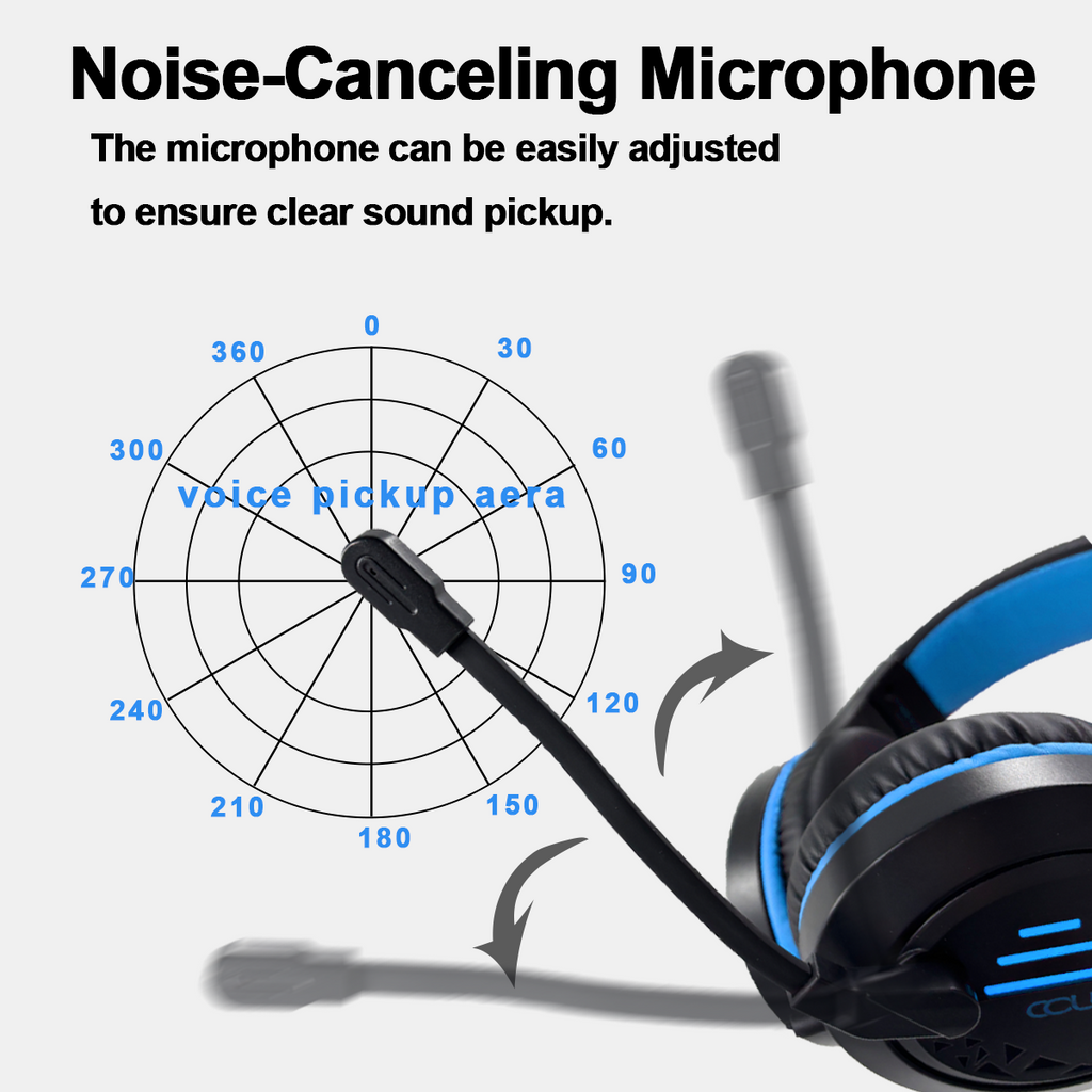 100C Gamer Wired Headset for PS4/PS5/Xbox/PC with Clear Microphone, Computer Gaming Headphone with Bass Surround Sound and Blue Light, Blue