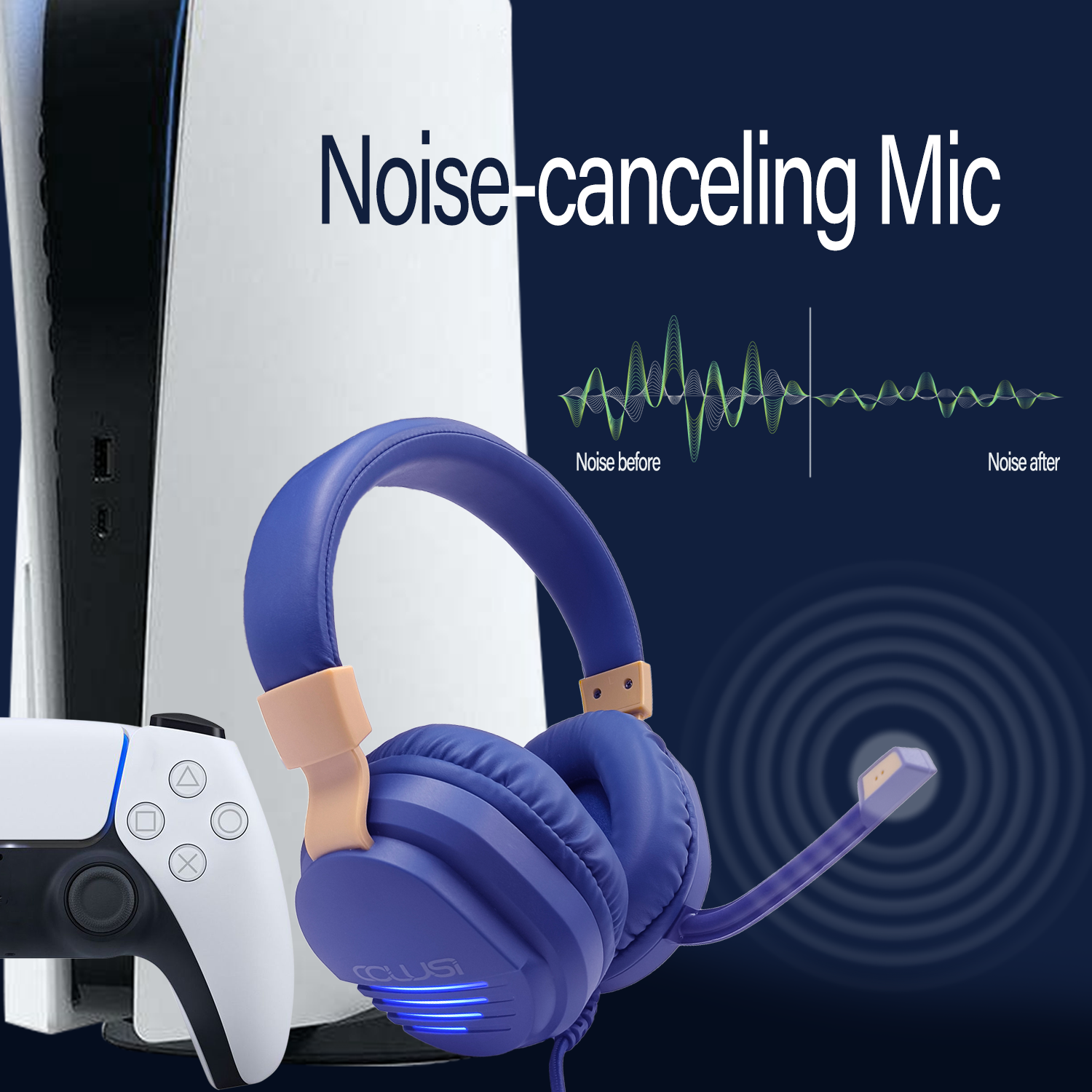 500C Wired Over-Ear Gaming Headphones with Mic Clear Call, Stereo Gaming Headset with 3.5mm Audio Jack for PC, PS4, PS5, Xbox1, Mac, Switch, Blue