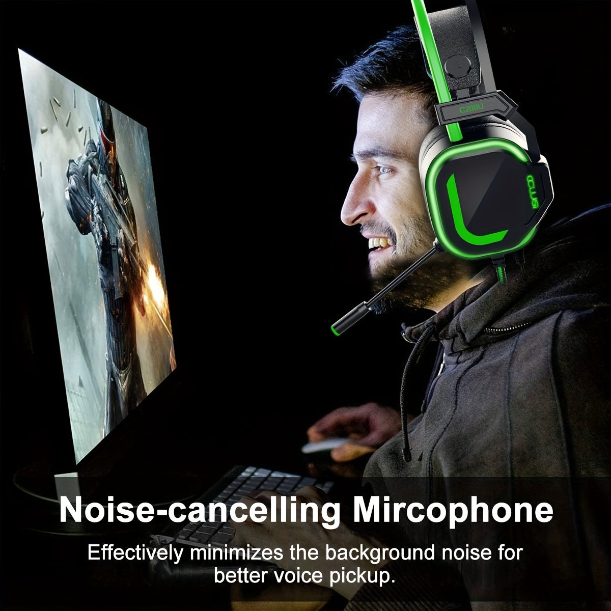 200U Green Gaming Headset for Xbox One X/S Ps5, Ps4, PC - USB Headset with Noise Cancelling Mic, USB Audio Jack, 50MM Driver