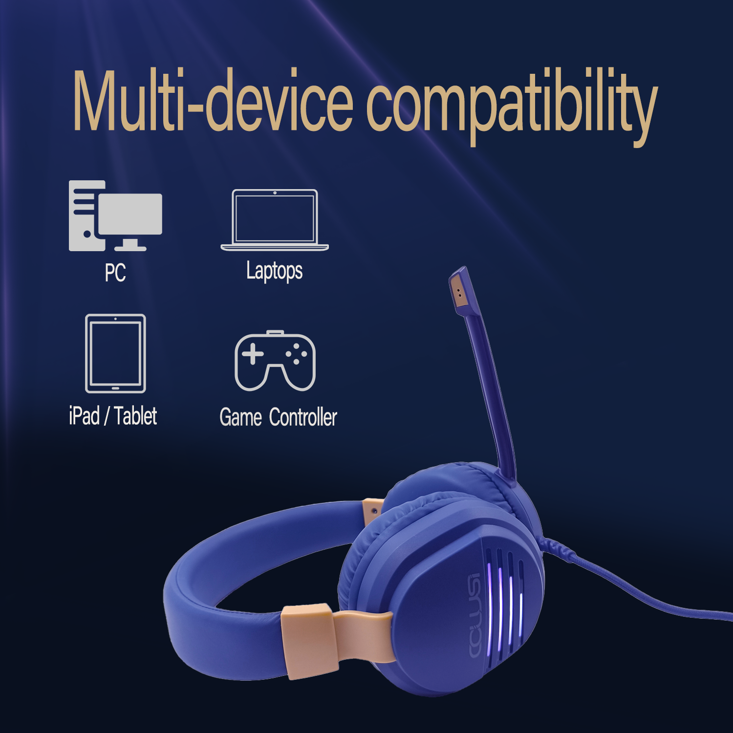 500C Wired Over-Ear Gaming Headphones with Mic Clear Call, Stereo Gaming Headset with 3.5mm Audio Jack for PC, PS4, PS5, Xbox1, Mac, Switch, Blue