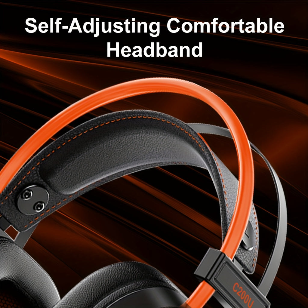 200U Orange Gaming Headset with Microphone - Noise-canceling microphone, 7.1 surround sound wired gaming headset for PS4, PS5, Xbox, PC, Laptop
