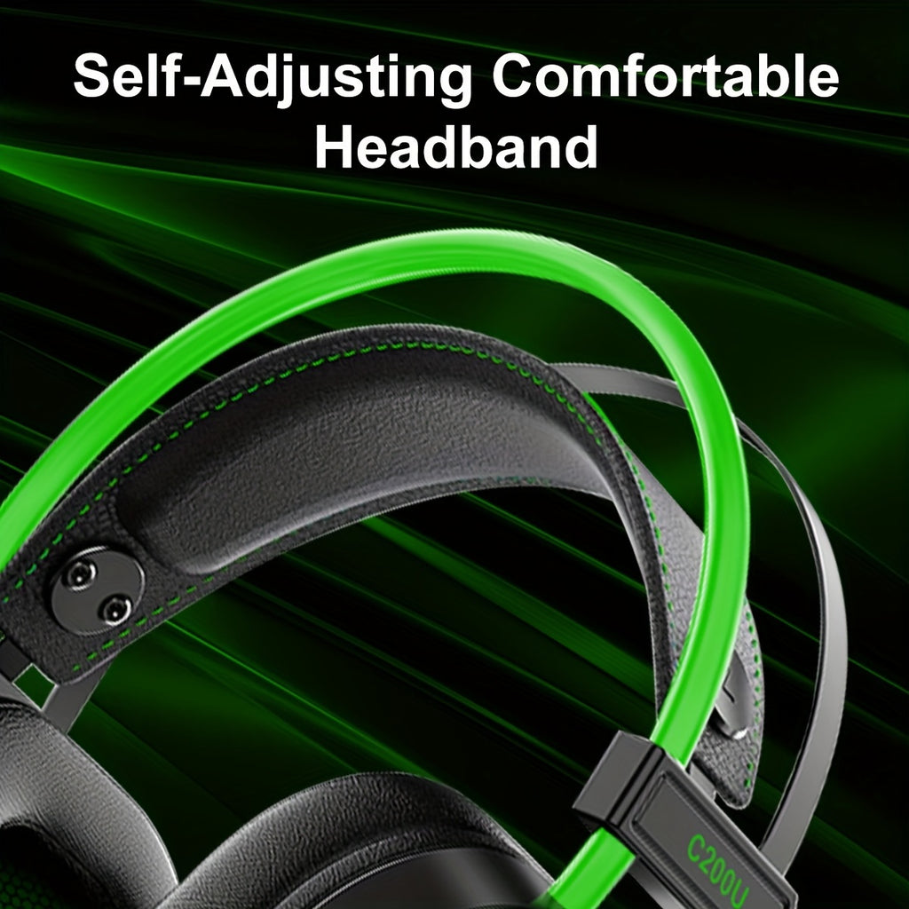 200U Green Gaming Headset for Xbox One X/S Ps5, Ps4, PC - USB Headset with Noise Cancelling Mic, USB Audio Jack, 50MM Driver