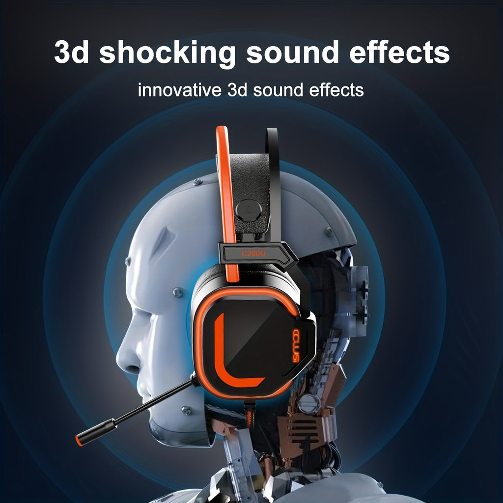 200U Orange Gaming Headset with Microphone - Noise-canceling microphone, 7.1 surround sound wired gaming headset for PS4, PS5, Xbox, PC, Laptop