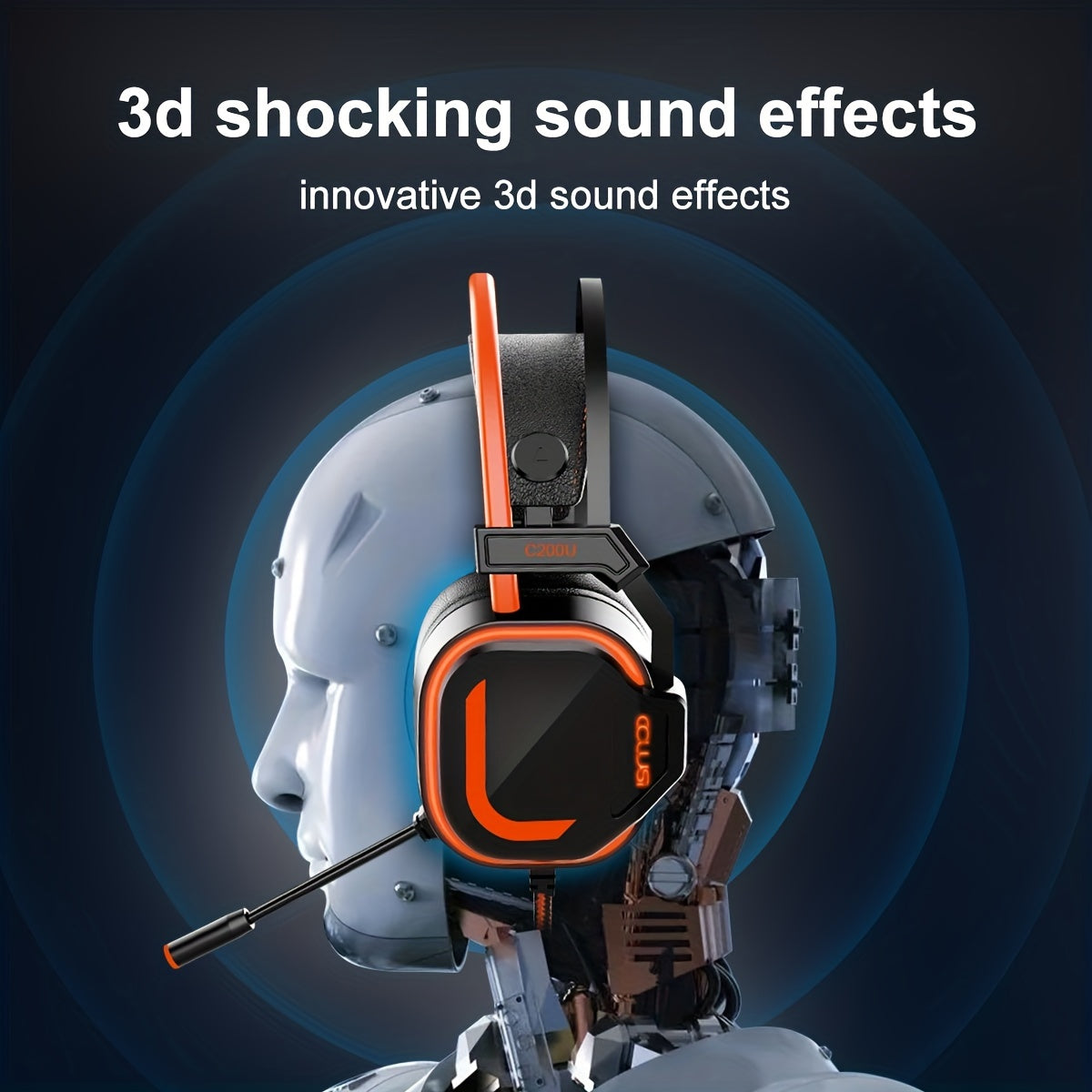 200U Orange Gaming Headset with Microphone - Noise-canceling microphone, 7.1 surround sound wired gaming headset for PS4, PS5, Xbox, PC, Laptop