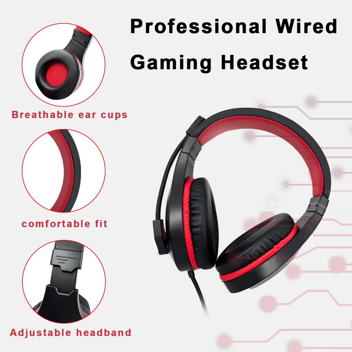 100C Wired PS4/PS5/Xbox/PC Headset Gaming Headset, Gamer Headset with Noise Cancelling Microphone & Comfortable Earmuffs for Computer, Red Light, 50mm Driver, Red