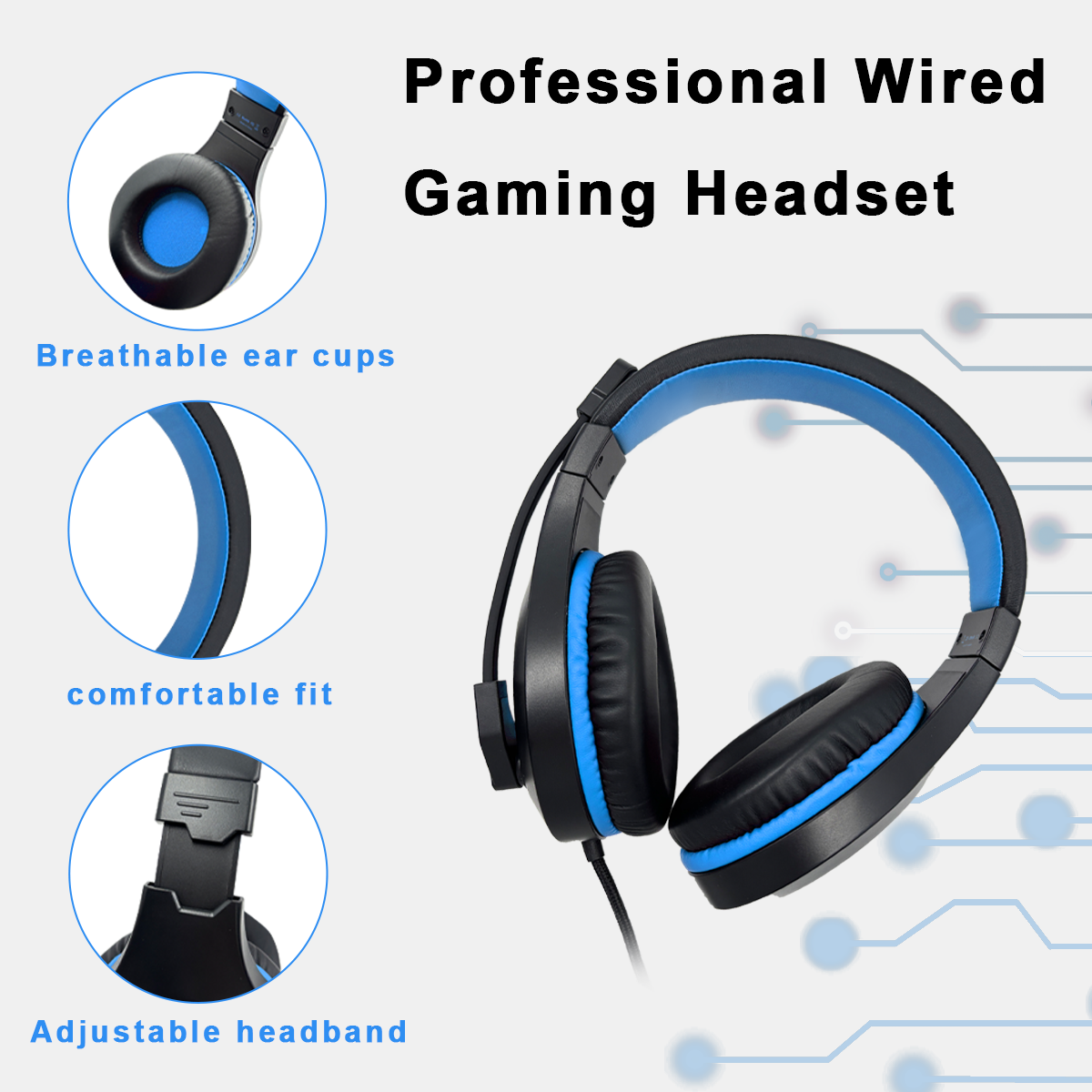 100C Gamer Wired Headset for PS4/PS5/Xbox/PC with Clear Microphone, Computer Gaming Headphone with Bass Surround Sound and Blue Light, Blue