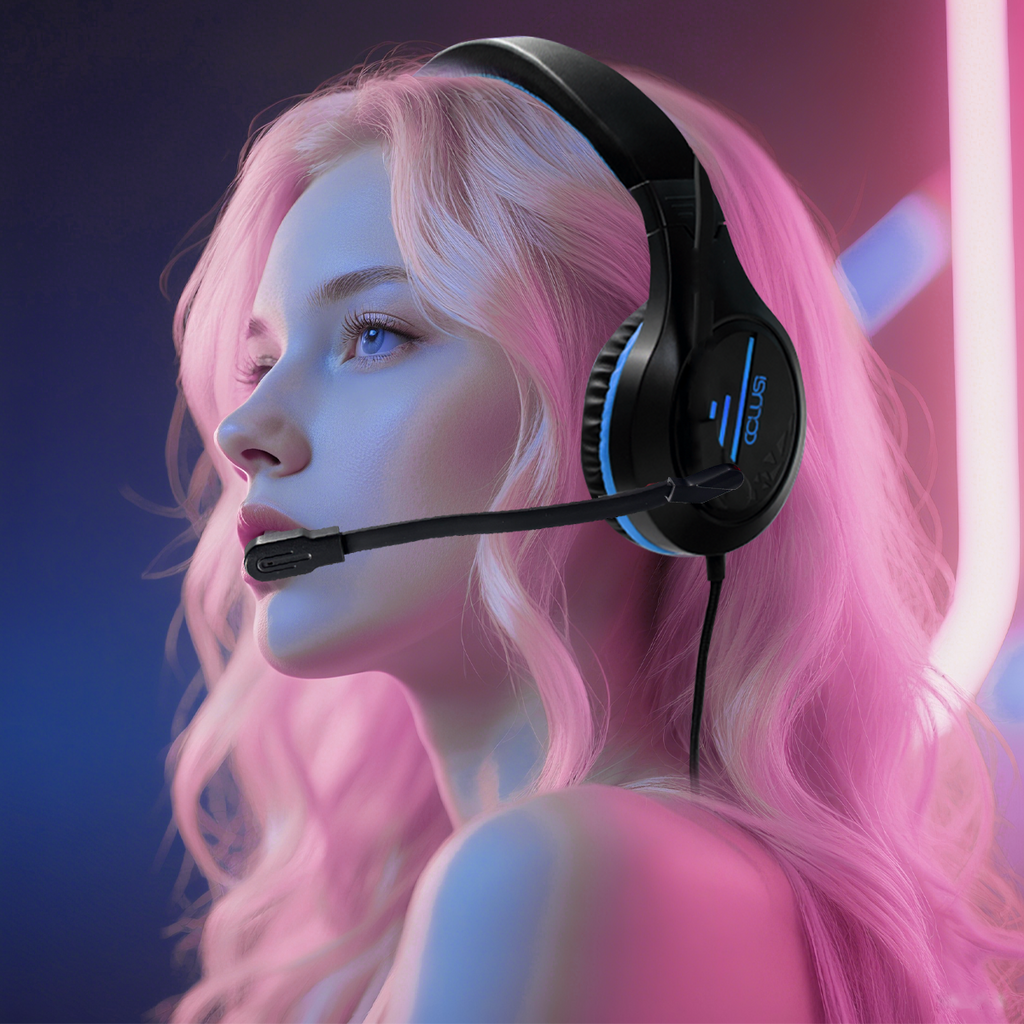 100C Gamer Wired Headset for PS4/PS5/Xbox/PC with Clear Microphone, Computer Gaming Headphone with Bass Surround Sound and Blue Light, Blue