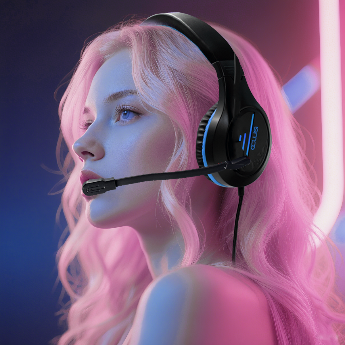 100C Gamer Wired Headset for PS4/PS5/Xbox/PC with Clear Microphone, Computer Gaming Headphone with Bass Surround Sound and Blue Light, Blue
