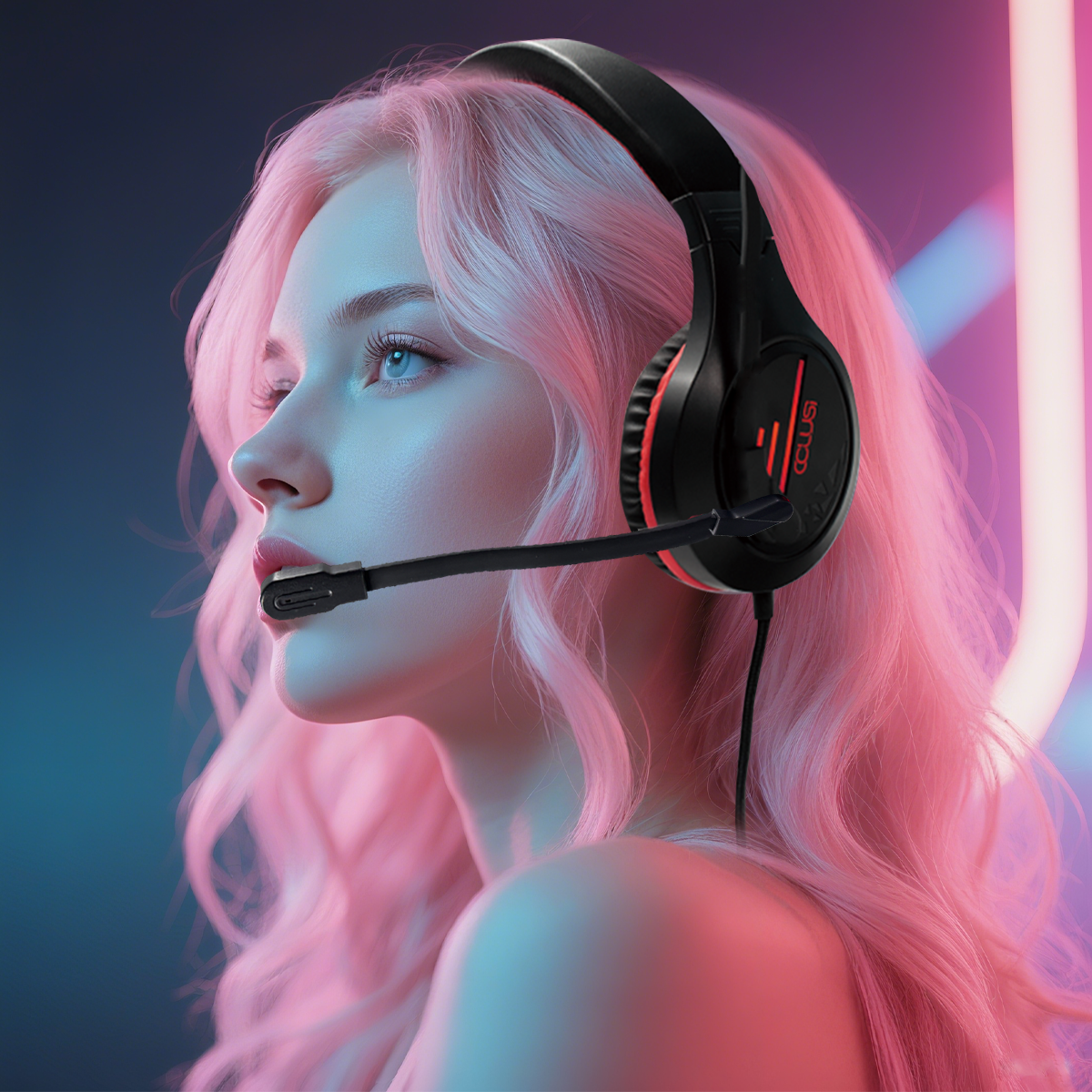 100C Wired PS4/PS5/Xbox/PC Headset Gaming Headset, Gamer Headset with Noise Cancelling Microphone & Comfortable Earmuffs for Computer, Red Light, 50mm Driver, Red